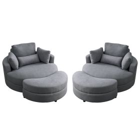 [Video] Welike Swivel Accent Barrel Modern Dark Grey Sofa Lounge Club Big Round Chair with Storage Ottoman Linen Fabric for Living Room Hotel with Pil