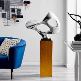 Chrome Abstract Mask 54" Tall Floor Sculpture (Option: Chrome with Wood Stand)