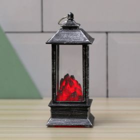 s1pc Christmas Lantern Decoration; Vintage Style Hanging Electric Candle Oil Lamp; Christmas Ornaments For Tables & Desks; Holiday Home Decor (Color: Silver, Black Charcoal Fireplace Small Flame Lamp)