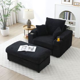 Oversized Accent Chair with Ottoman, Single Sofa Chair with Large Seat and Extra Wide Armrests (Color: as Pic)
