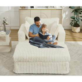 [NEW ARRIVED] 47.7'' Oversized Corduroy Chaise Longue with Ottoman, Deep Seat Reclining Chair Sofa, Comfy Thicked Upholstered Pad Chair (Color: as Pic)